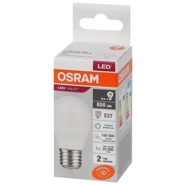 Лампа светодиодная LED 10 Вт E27 6500К 800Лм шарик 220 В (замена 75Вт) OSRAM