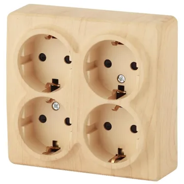Розетка 4х2P+E Schuko со шторками, 16A-250В, ОУ, Эра Эксперт, сосна, 11-2211-11