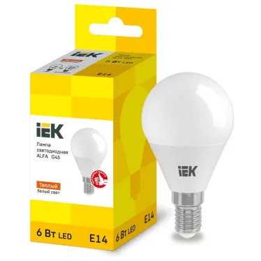 Лампа LED ALFA G45 шар 6Вт 230В 3000К E14 IEK