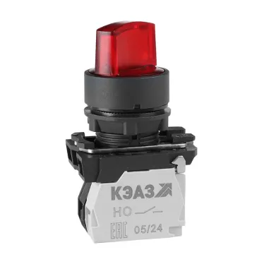 Переключатель КПЕ2120РЛ-24В-красный-2но+0нз-ручка-фикс-3поз-индикатор-IP40-КЭАЗ