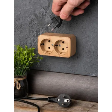 Розетка 2-местная ОП Минск 16А с заземлением светлое дерево