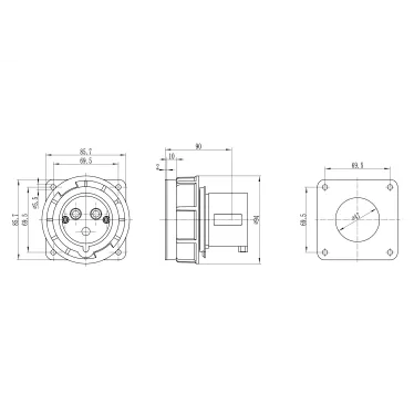 Вилка панельная прямая IP67 32А 2P+E 250В