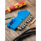 Шина нулевая 8х12мм 125А 8 отверстий изолятор на DIN-рейку латунь PROxima