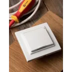 Розетка Минск 1-местная СП с заземлением и крышкой16А белая защитные шторки IP44