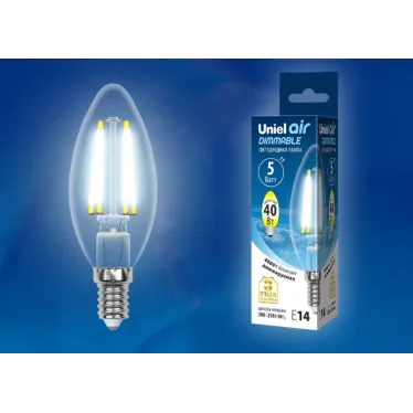 Лампа светодиодная LED 5вт 200-250В свеча диммируемая 450Лм Е14 4000К Air филамент