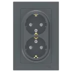 Розетка ATLASDESIGN двойная с заземлением со шторками 16А в сборе грифель