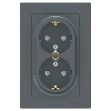 Розетка ATLASDESIGN двойная с заземлением со шторками 16А в сборе грифель