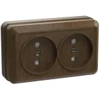 ОКТАВА Розетка двойная наружная без заземления дуб