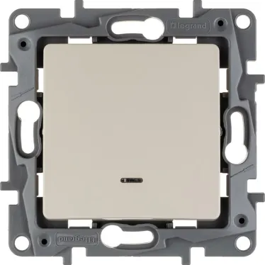 Выключатель одноклавишный, с подсветкой, бежевый, безвинтовые зажимы