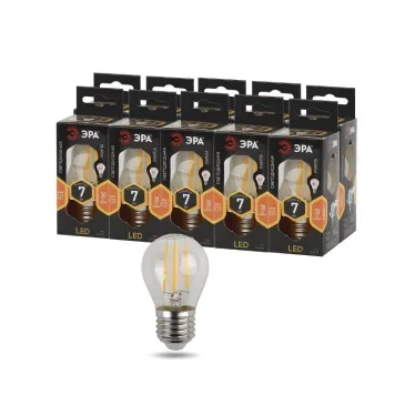 Лампа светодиодная филаментная F-LED P45-7W-827-E27 (филамент, шар, 7Вт, тепл, E27 (10/100/3000)