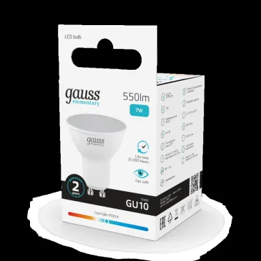 Лампа светодиодная LED 7 Вт 550 лм 4100К софит MR16 нейтральный GU10 AC 220В Elementary Gauss