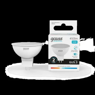 Лампа светодиодная LED 5.5 Вт 450 лм 4100К софит MR16 нейтральный GU5.3 AC 220В Elementary Gauss