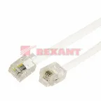 Шнур телефонный удлинитель RJ-11(6P-4C) 3м белый,