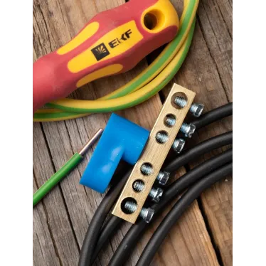 Шина 0 N (6х9мм) 6 отверстий латунь синий угловой изолятор PROxima