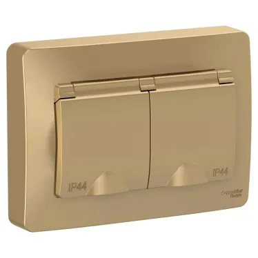 Розетка BLANCA скрытой установки IP44 двойная, с заземлением, со шторками, 16А, 250В, титан