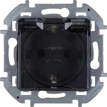 Розетка 2К+З IP 44 с откидной крышкой и шторками немецкий стандарт 16 А 250 В~ INSPIRIA антрацит