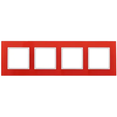 Рамка на 4 поста, стекло, Эра Elegance, красный+бел, 14-5104-23