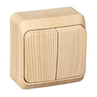 ЭТЮД Выключатель двухклавишный наружный с подсветкой Сосна