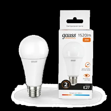 Лампа светодиодная LED 20 Вт 1520 лм 3000К А60 груша теплый E27 AC 220В Elementary Gauss