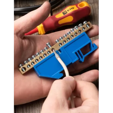 Шина 0 N 6х9мм 16 отверстий латунь синий изолятор на DIN-рейку PROxima