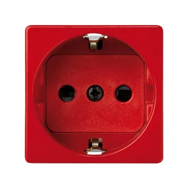 Розетка 2P+E Schuko со шторками, безвинтовой зажим, 16А 250В, S27, красный