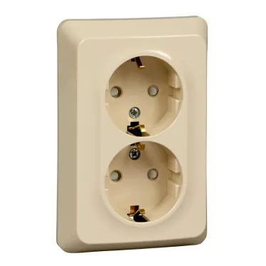 ЭТЮД Розетка двойная скрытой установки с заземлением со шторками 16А 250B, кремовый