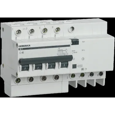 Выключатель автоматический дифференциальный АД14 4Р 40А 100мА GENERICA