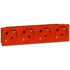 Розетка 4х2к+З с заземлением немецкий стандарт 45 красная