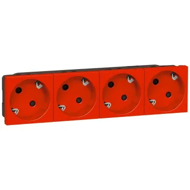 Розетка 4х2к+З с заземлением немецкий стандарт 45 красная