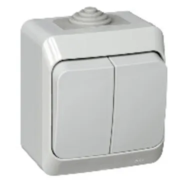 ЭТЮД Выключатель двухклавишный наружный IP44 серый