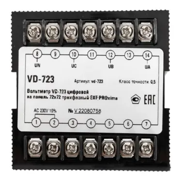 Вольтметр цифровой VD-723 на панель (72х72) трехфазный PROxima