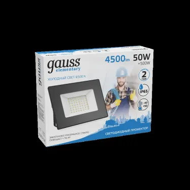 Прожектор светодиодный ДО 50 Вт 4500 лм 6500К AC 220В IP65 162х174х32мм Elementary Gauss