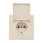 Валенсия розетка 1-местная с/з 16А кремова с крышкой и защ. штор.