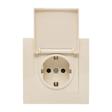 Валенсия розетка 1-местная с/з 16А кремова с крышкой и защ. штор.