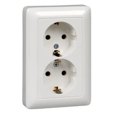 ХИТ Розетка двойная скрытая белая с заземлением без шторок 16А 250В