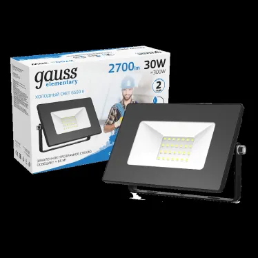 Прожектор светодиодный ДО 30 Вт 2700 лм 6500К AC 220В IP65 126х136х30мм Elementary G2 Gauss