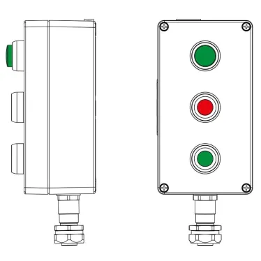 Взрывозащищенный пост управления из алюминия CPE-A-14-(1xLG(250)-1xP1R(11)-1xP1G(11))-1xKAEPM2MHK-20(C)1Ex d e IIC Т5 Gb / Ex tb IIIC T95°C Db IP66