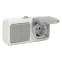 Блок розетка Мурманск 1-м 16А с заземлением с крышкой + двухклавишный выключатель IP54 серый
