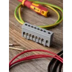 Шина фаза L (6х9мм) 8 отверстий латунь серый изолированный корпус на DIN-рейку PROxima