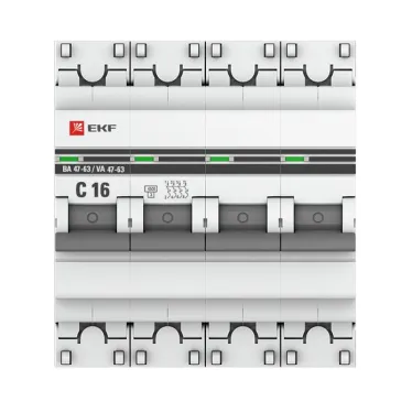 Выключатель автоматический четырехполюсный 16А С ВА47-63 4.5кА PROxima