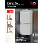 Розетка 2х2P+E верт. IP65, шторки, 16A-250В, ОУ, Эра Эксперт, серый, 11-2608-03