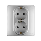 ETIKA Розетка двойная с заземлением со шторками алюминий автоматические зажимы