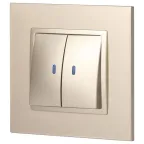Выключатель двойной с подсветкой, 10АХ-250В, Эра Elegance, шампань,14-1105-04