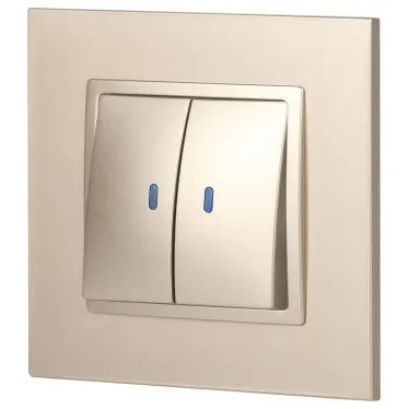 Выключатель двойной с подсветкой, 10АХ-250В, Эра Elegance, шампань,14-1105-04