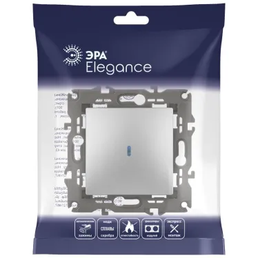 Выключатель с подсветкой, 10АХ-250В, Эра Elegance, алюминий,14-1102-03