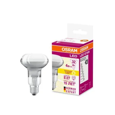 Лампа светодиодная LED 4Вт STAR Е27 R63 (замена 32Вт), теплый белый свет Osram