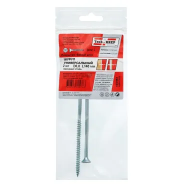 Шуруп универсальный 6х140 потайная головка, остроконечный, оцинкованный (2шт) - пакет