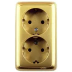 Розетка двойная наружная с заземлением со шторками с изоляционной пластиной золото