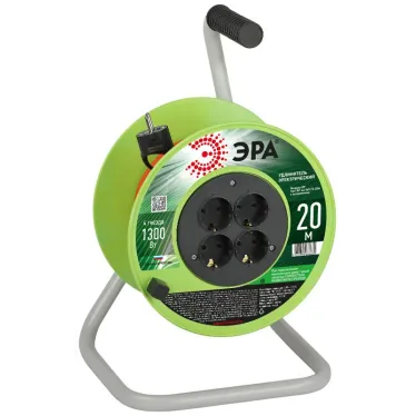 Удлинитель силовой RP-4e-3х0.75-20m на пластиковой катушке c заземлением 4 розетки 20м ПВС 3х0,75мм2