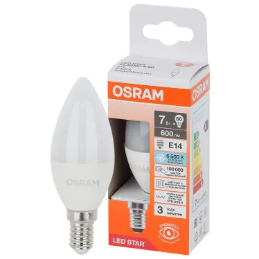 Лампа светодиодная LED Star Свеча 7Вт (замена 60Вт), 600Лм, 6500К, цоколь E14 OSRAM